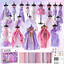 Kit De Diseño Moda Para Niñas, 1200 Piezas Kit De Costura De Ropa De Muñeca Con 6 Maniquíes, Kits De Manualidades Coser Para Ninas, Juguete Educativos Niños, Regalo Para Ninos De 5+ Años