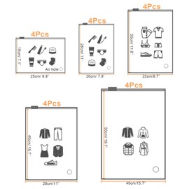 ORACHA 20pcs Zip Lock Bags- Reusable Space Saving Hospital Bag Maternity Essentials- Frosted Waterproof Travel Bags Organiser- Plastic Resealable Clothes Bags with Vents for Shoes, Toiletries- 5 Sizes