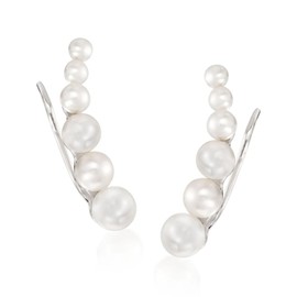 Ross-Simons 3-6mm Cultured Pearl Ear Climbers in Sterling Silver