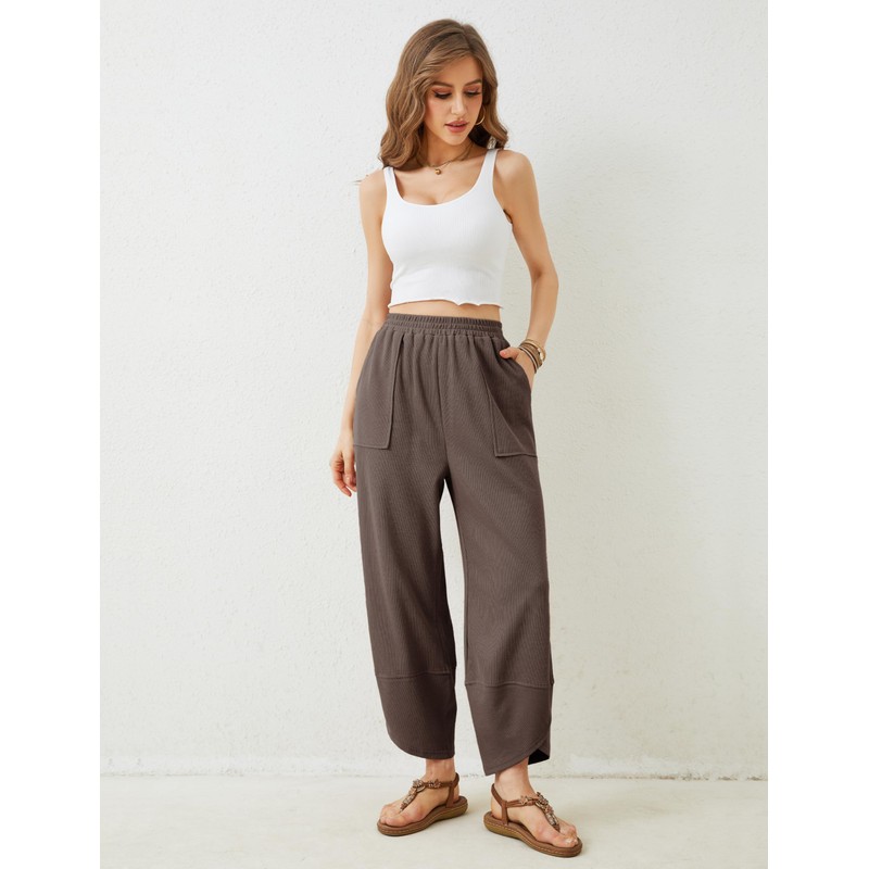 Xiaoxuemeng Womens Baggy Wide Leg Pants Casual Elastic Waisted Palazzo