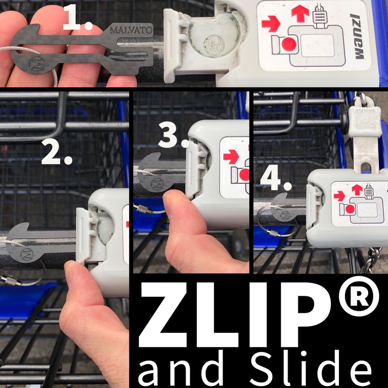 ZLIP® and Slide Shopping Trolley Remover Carbon with Key Ring,