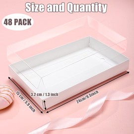 Karenhi 48 Pcs Clear Cookie Boxes with Full Window 9.5 x 5.9 x 1.3 in Bakery Treat Boxes Macaron Chocolate Donuts Pastry Clear Lids Packing Boxes for Mother's Day Wedding Grad Party(White)