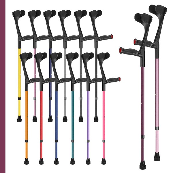 Ossenberg Comfort Grip Open Cuff Crutches – Purple - Pair | Height Adjustable Elbow Walking Crutches for Men Women Adults Arthritis Soft Comfy Handle Forearm Ergonomic Injury Recovery