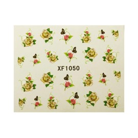 Pretty Rose Flowers Butterfly Water Transfer Nail Art Stickers Xf1050 Nail Wraps Art Stickers Manicure Supplies for Women for Home Nails Full Long Lasting Easy Apply and Remove