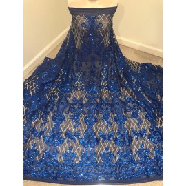 wowfabric4less123 Royal Gold 4way stretch sequin Lace fabric 50” Width Sold By The Yard