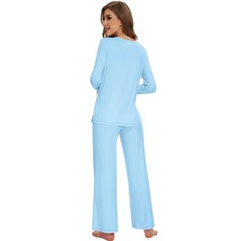 WiWi Pajamas for Women Long Sleeve Sleepwear with Pants Set Soft Casual Pj Warm Viscose from Bamboo Lounge Sets S-XXL, B-pale Blue, XX-Large