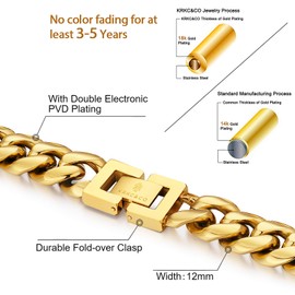 KRKC&CO 8/10/12mm Cadena de Oro Para Hombre, Cadenas Cubana de Plata, Collares Dorada 14k de Acero Inoxidable, 46-66cm de Largo, Joyeria Regalo para Él Mujer