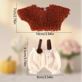 Plush Doll Clothes Set, Stylish Brown Top & Small Fur Balls Overalls Funny Doll Clothes Set Suitable for Dressing