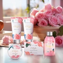 BODY & EARTH Caja de regalo para mujer de Bath Spa, juego de 6 piezas de lujo para baño y cuerpo, incluye gel de ducha, mantequilla corporal, crema de