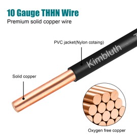 THHN Wire 10 Gauge 50 FT OFC Electrical Wire, 10 AWG Solid Copper Wire Rated up to 600V Building Wire Nylon Jacket for Residential, CNC, Ground, Industrial (10 Gauge, Black)