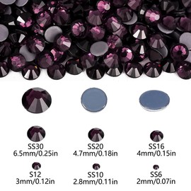 Blinginbox Hotfix Rhinestones, 1440 Pcs Crystal Hotfix Rhinestone Glass Rhinestones Round Crystal Gems Glass Stones for Clothes Shoes DIY Crafts Supplies(Dk.amethyst-SS20)