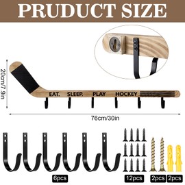Leinuosen Wood Hockey Stick Wall Mounted Coat Rack with 4 Hooks, Wall Decoration, Wooden Coat Hooks for Hanging Clothes, Towels, Backpacks, Keys