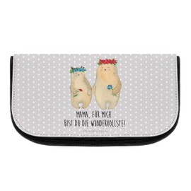 Mr. & Mrs. Panda Bears with Flower Wreath Cosmetic Bag, gray, Hand Drawn