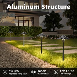 Raxjov 4 Pack LED Low Voltage Pathway Lights, 3000K Landscape Path Lights, 5W 12V AC/DC Landscape Lights Wired, IP65 Waterproof Landscape Lighting for Walkway Garden Yard Patio, ETL, Cast-Aluminum