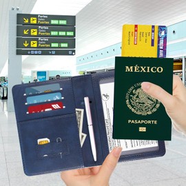 DMluna Fundas de pasaporte, billeteras de pasaporte de viaje de cuero Pu de alta gama, fundas de pasaporte cerradas rfid, clasificadores de documentos de viaje con portaplumas, para mujeres y hombres,