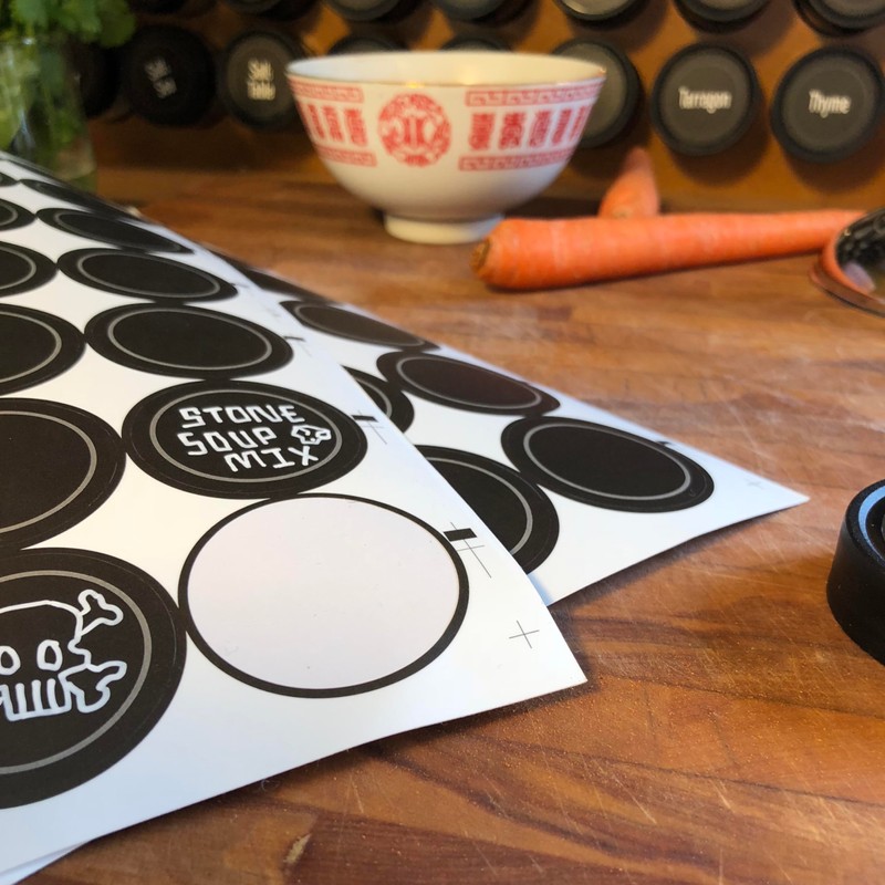 AllSpice 70 Black Water Resistant Round Spice Jar Labels Set
