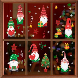 WALPLUS Christmas Window Clings Christmas Decorations Clearance Christmas Wall Sticker Double-Sided Reusable Peel and Stick Removable for Glass Living Room Xmas Gnomes and Snowflakes 63 Pieces