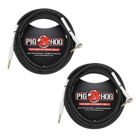 Pig HOG Cable de instrumento de alto rendimiento de 18.6 pies, color negro (ángulo recto), paquete de 2