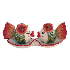 Blue Sky Clayworks Coastal Kissy Fish Salt and Pepper Set With Tray, 6.25-inch Length, Kitchen Accessories