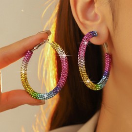 Rhinestone Hoop Earrings for Women Big Hoop Earrings Large Sparkling Hoops Statement Jewelry for Women