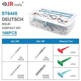 JRready ST6445 Deutsch Solid Pin Kit, Barrel Style Contacts Size 16# 20# Male Female Terminal for DT, DTM, HD Series Connector with Deutsch Pin Extractor Tool