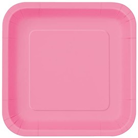 Unique 31437EU Eco-Friendly Square Paper Plates-23 cm-Hot Pink Colour-14 Count (Pack of 1), Pack of 14