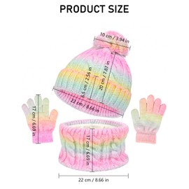 Mayoii Kids Hat Scarf Gloves Set – 3-in-1 Winter Knitted Hat Scarf and Gloves Set for Kids with Pom Pom Beanie, Neck Warmer & Mittens for Boys Girls Aged 3–10 (Gradient pink yellow)