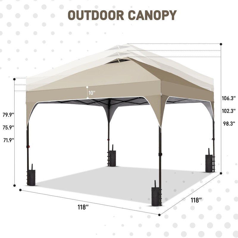 10x10FT Canopy Tent, 1-Button Push Pop Up Canopy with 4
