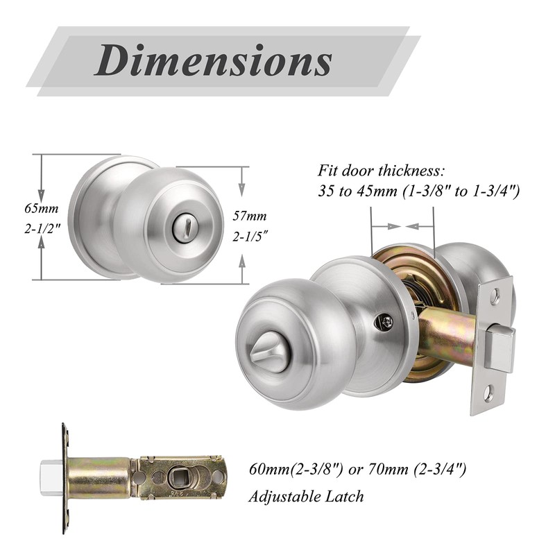 Probrico Privacy Door Knobs Brushed Nickel Finish, Interior Keyless Door