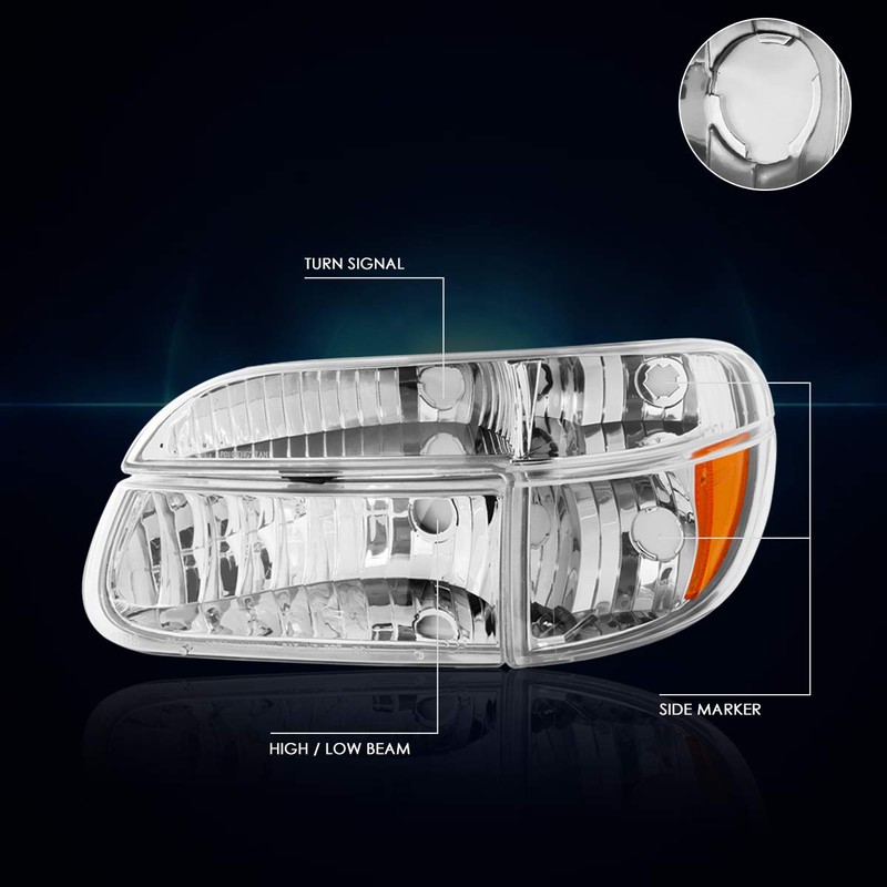 [4Pcs-Set] Headlights Assembly+Corner Lamps Compatible with Ford Explorer 95-01,Chrome Housing/Amber