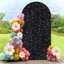 WUPIOS Black Sequin Arch Cover Set 6.6 FT Arch Backdrop Cover Tan Sequin Arch Covers Stretchy Backdrop Cover for Arch Backdrop with Cover Party Backdrop Arch Cover for Wedding Birthday Bridal Shower
