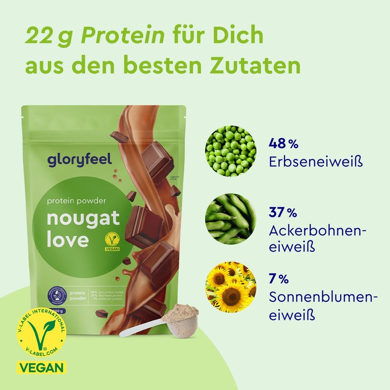 Vegan Protein Powder Nougat - 1 kg Vegetable Protein -