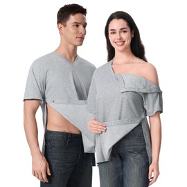 Magnetic Buttons Post Shoulder Surgery Recovery Shirt for Men V-Neck Tear Away Adaptive Chemo Port Clothing for Women