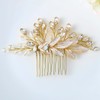 Asooll Bride Wedding Hair Comb Gold Leaf Rhinestone Bridal Hair