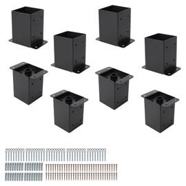 4"x4" Post Base for Deck,8 PC Steel Deck Post Bracket with Hardware Kit,Post Anchor with Powder-Coated Finish,Metal Post Holder with Interior Base for Fence Deck,Pergola and Gazebo