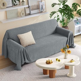 KinCam Couch Covers for 3 Cushion Couch Sofa Cover Washable Sectional Couch Cover for Dogs Tassel Sofa Blanket Cover Pet Friendly Soft and Durable for Most Furniture(91" x 134", Grey)