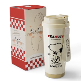 Thermos Flask, Snoopy Coffee Cup, Vacuum Insulated, Large Capacity, Direct Drinking, Straw Included, Easy to Wash, 18.2 fl oz (520 ml), Cold Insulation, Wide Mouth, Leak Proof, Outdoor, Unisex, Cute