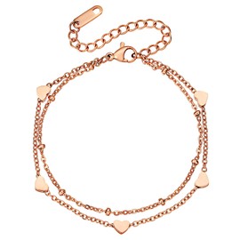 OIDEA Women's Bracelet Heart Bracelet: 14K Gold Plated Rose Gold Heart Double Layered Bracelet Adjustable Fashion Jewellery Elegant Jewellery Gift for Women Girls