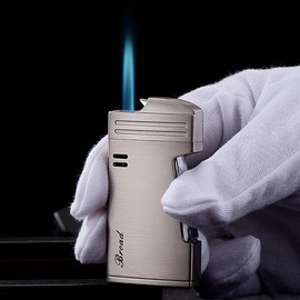 Torch Lighter Jet Flame Butane Refillable Lighters Windproof Lighters with Side Press Ignition Cool Pipe Lighters Unique Gifts for Family Friend Men (Silver)