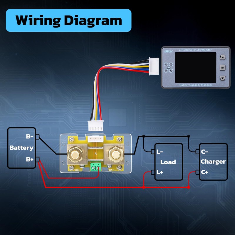 DROK Digital Multimeter, DC 8-100V 100A Battery Monitor 12V 24V