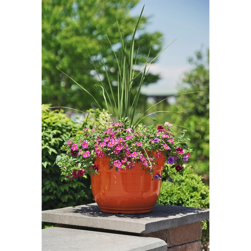 Garden Elements Indoor/Outdoor Glazed Brushed Happy Plastic Planter, Large, Bright