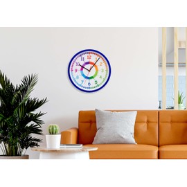 K&L Wall Art Learning Clock Children's Wall Clock Boys Silent Children's Clock Modern Girls Boys Rainbow Clock without Ticking Sound Blue 30 cm