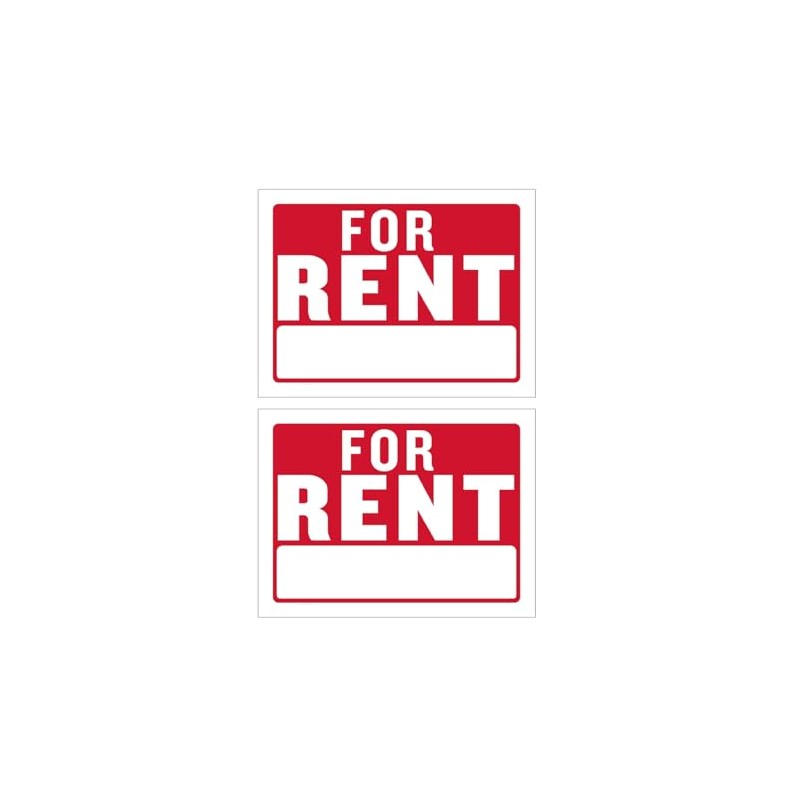 "FOR RENT" Sign - 9"x12", 2PC Bulk Pack, Weatherproof Plastic
