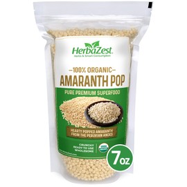 HerbaZest Amaranth Pop Organic - 7oz - Vegan, Gluten Free & USDA Certified - Wholesome & Ready to Use – Nutritious Addition to Yogurt & Cereal, Granola & Muesli, Salads, Baked & Non-Baked Goods