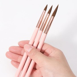 Acrylic Nail Brush Set, 3Pcs Acrylic Powder Nail Brushes for Acrylic Application, Nail Art Brush for 3D Carving & Detailing Design, Nail Extension Manicure Tool, Size 8/10/14, Pink