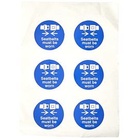 Caledonia Signs 51652 "Seatbelts Must be Worn" Sign, 65 mm Diameter (Pack of 6)