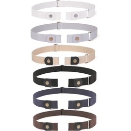 WERFORU 6 Pack No Buckle Invisible Stretch Belt Buckle-Free Elastic Belt for Women and Men (black+coffee+blue+grey+beige+white, Suit for waist size 35-53 inches)-
