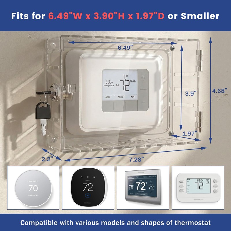 SheeChung Thickened Thermostat Lock Box with Key, Clear Thermostat Cover