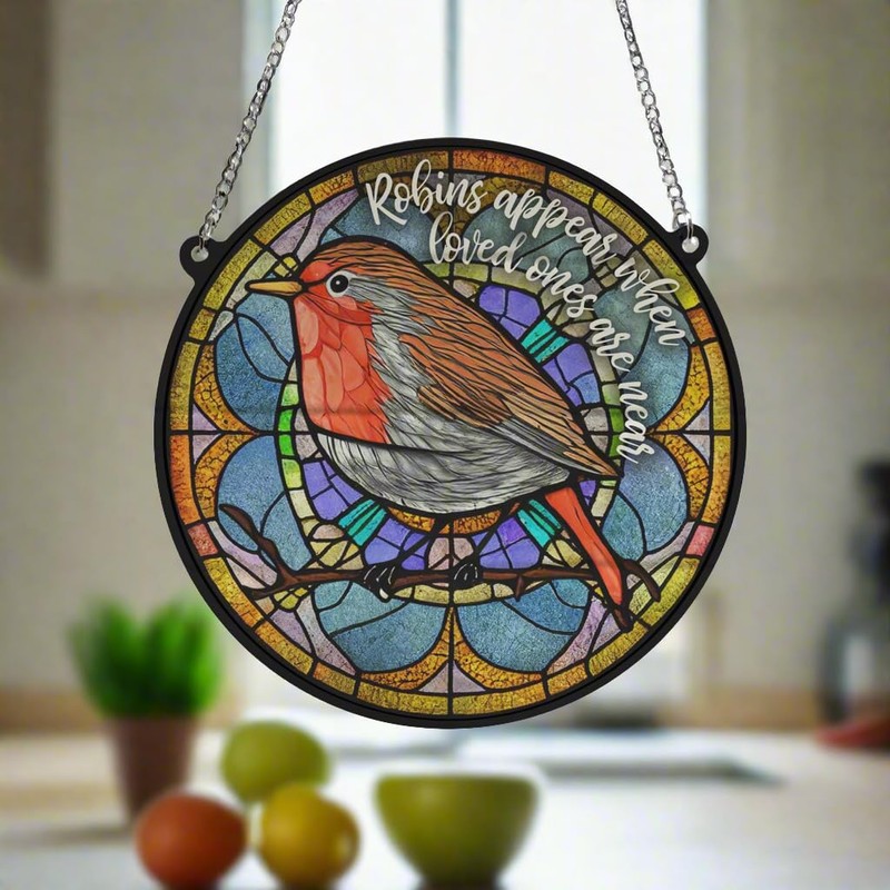 Image Industry Robins Appear Stained Glass Effect Suncatcher - Garden