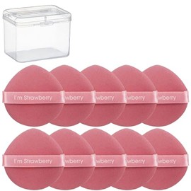 10 Pcs Esponja Maquillaje, Borlas para Maquillaje Nuevo, Barril Makeup Puff Color Fresa Powder Puff Mojado y Seco Maquillaje para Polvo Suelto de base Cosmética Esponja Belleza Herramientas de Maquillaje (Rojo)